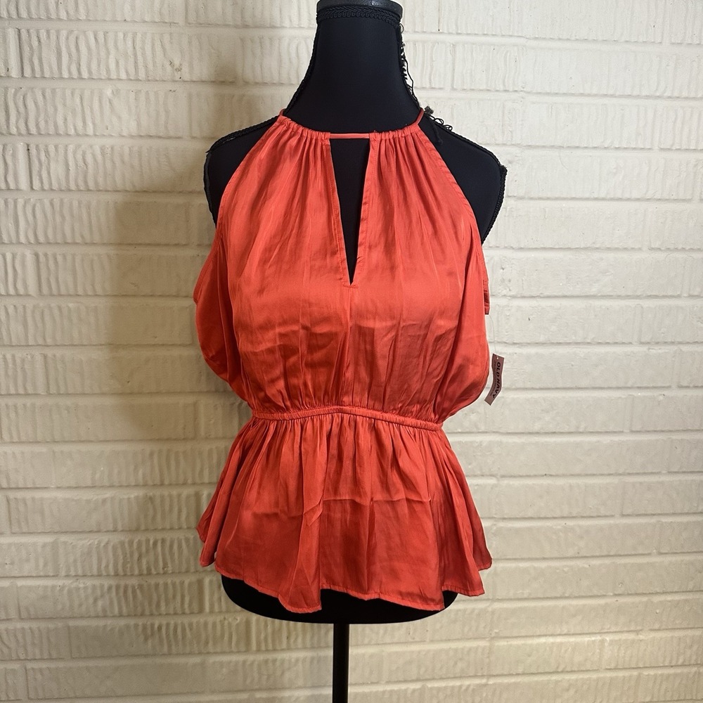 NWT Old Navy Red Polyester Tank Top Blouse Sz M Cutout Flare Summer Formal